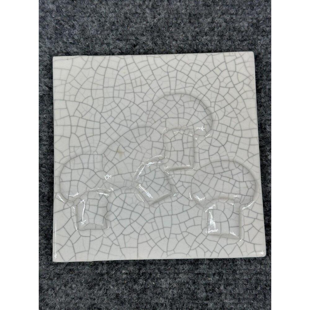 Vintage Ceramic MCM Mushroom Crackle Glaze White 6x6 M.E. Tile Co. Hand Crafted